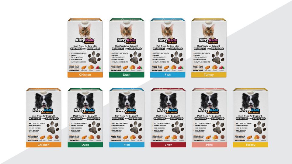 High protein meat snacks with superfoods and prebiotics for pets