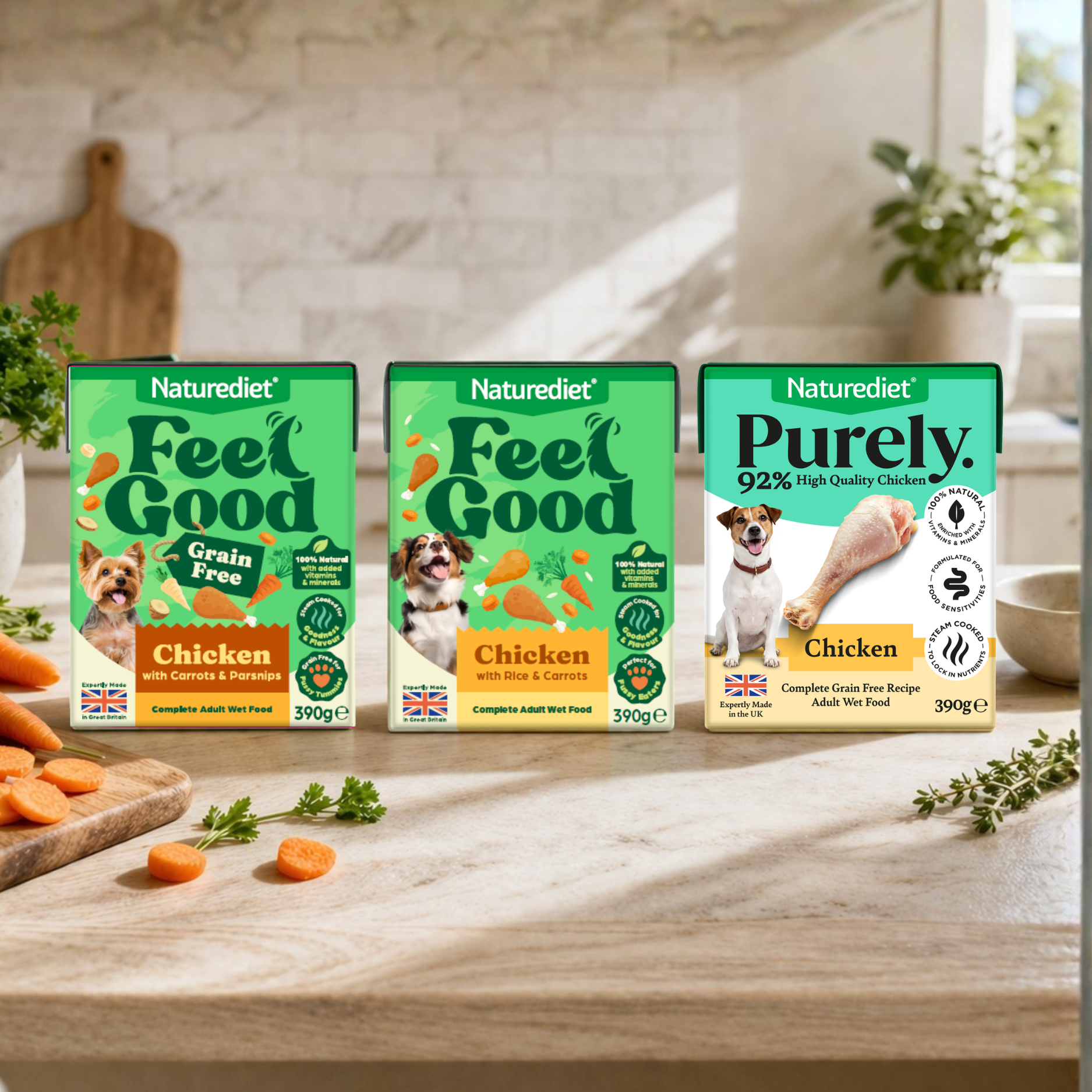 Steam-cooked, natural wet dog food without nasties